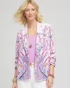 Chico's Ruched Sleeve Paisley Blazer In Lavender Skies Size Xl |  In Lavender Skies