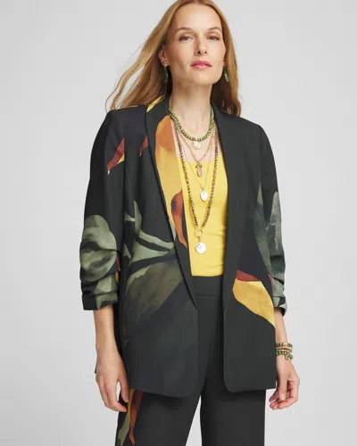 Chico's Ruched Sleeve Print Blazer In Primordial Forest