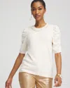Chico's Ruched Sleeves Cashmere Blend Sweater In English Cream Size 20/22 |  In English Cream