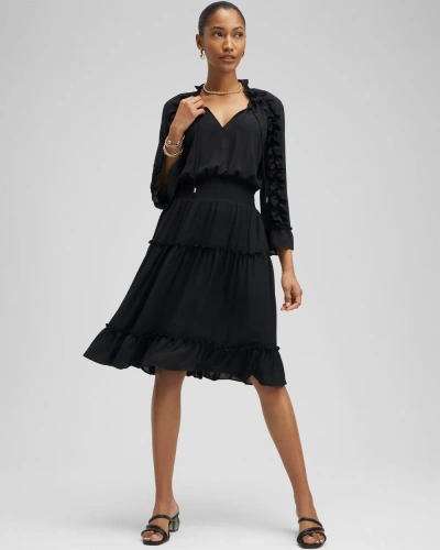 Chico's Ruffle Bell Sleeve Dress In Black Size 8 |