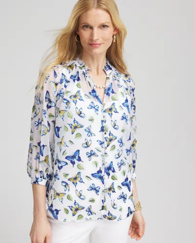 Chico's Ruffle Collar Butterfly Burnout Blouse In Blue Size 20/22 |  In Blue Casa