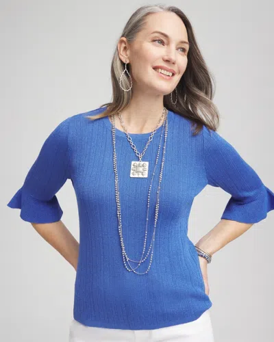 Chico's Ruffle Crew-neck Pullover Sweater In Blue Size 12/14 |  In Blue Pearl
