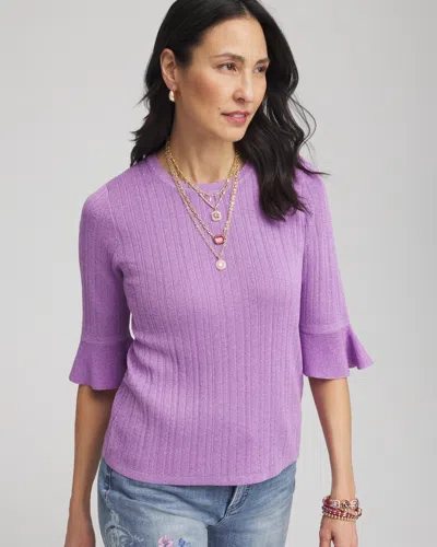 Chico's Ruffle Crew-neck Pullover Sweater In Lavender Skies Size 20/22 |