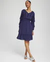 Chico's Ruffle Detail Smock Waist Dress In Blue Size 16/18 |  In Navy Blue