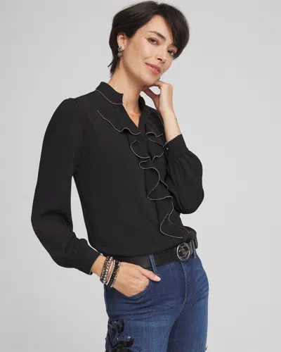 Chico's Ruffle Neck Shirt In Black Size 6 |