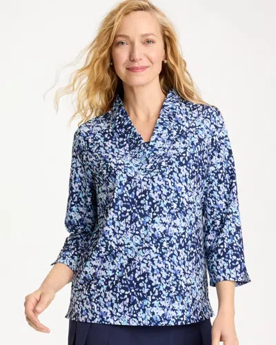 Chico's Ruffle Neck Top In Amparo Blue