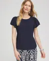 CHICO'S RUFFLE SLEEVE TEE IN NAVY BLUE SIZE 12/14 | CHICO'S