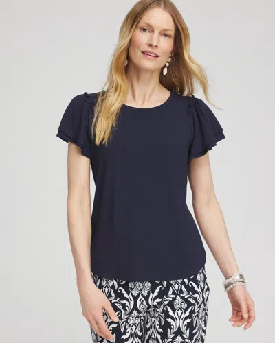 Chico's Ruffle Sleeve Tee In Navy Blue Size Xl |