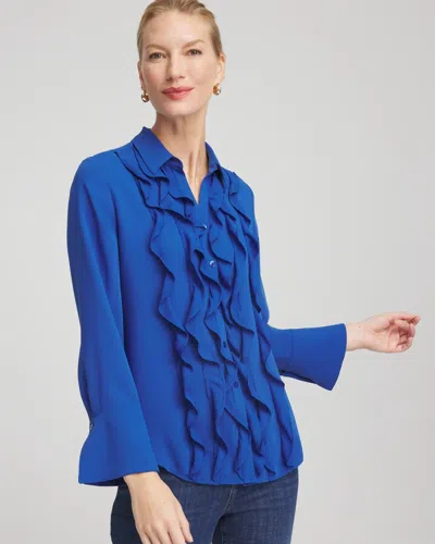 Chico's Ruffle-trim Chiffon Blouse In Cobalt Stone In Blue