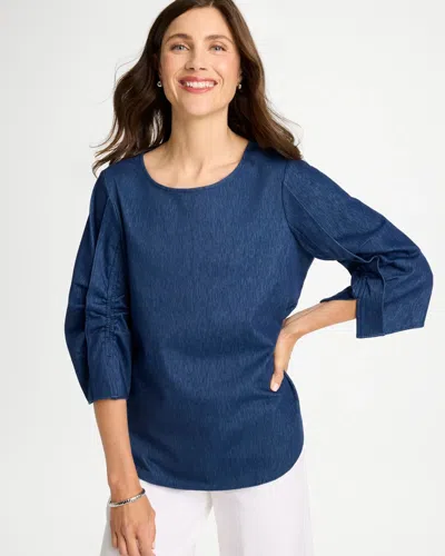 Chico's Ruffled Sleeve Knit Tee In Blue In Passport Blue