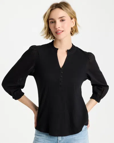 Chico's Ruffled V-neck 3/4 Sleeve Top In Black