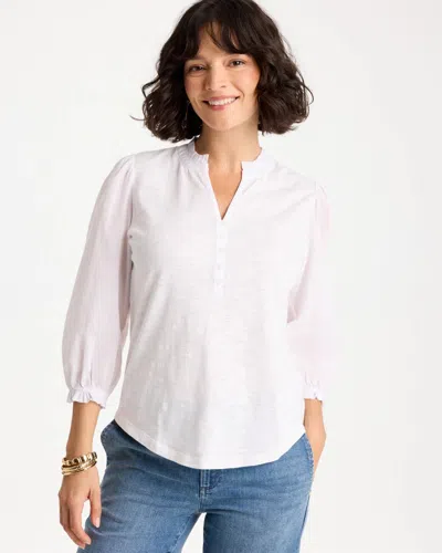 Chico's Ruffled V-neck 3/4 Sleeve Top In White