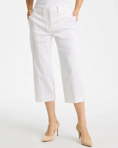 Chico's Sandstone Striped Emme Sateen Straight Capri Pants In White