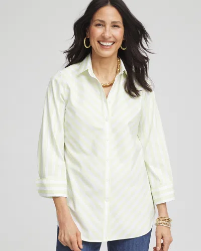 Chico's No Iron™ Chevron Stripe Stretch Shirt In Green Size Xxl |  In Applemint