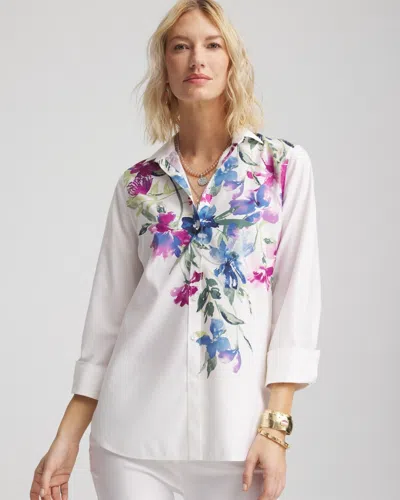 Chico's No Iron™ Floral Stretch Shirt In Purple Size Xxl |  In Purple Clover