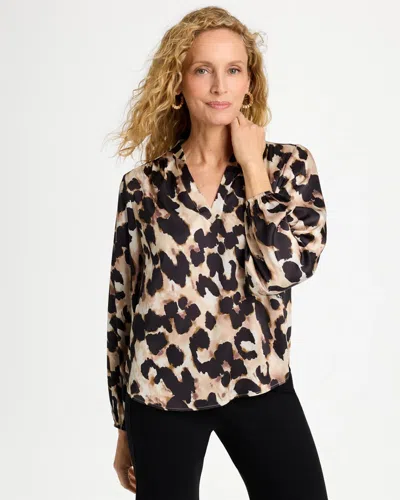 Chico's Satin Animal Print Blouse In Black