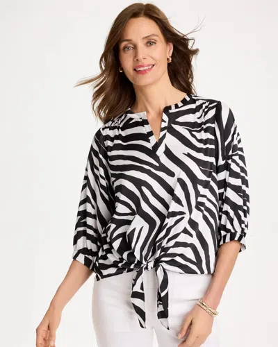 Chico's Satin Animal Print Tie-front Top In Black