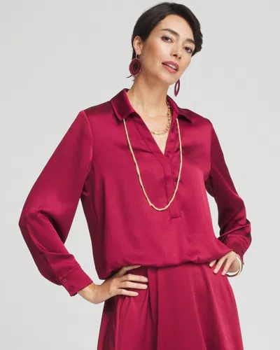 Chico's Satin Bubble Hem Shirt In Berry Compote Size 12 |