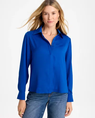 Chico's Satin Collared Blouse In Planetary Blue