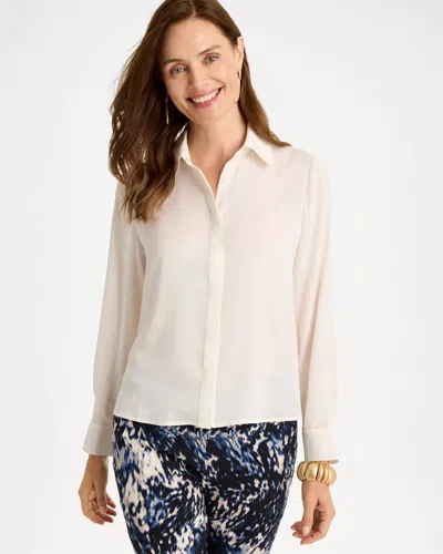 Chico's Satin Collared Blouse In Soft Ivory