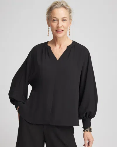 Chico's Satin Dolman Sleeve Top In Black Size 6 |