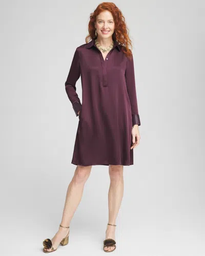 Chico's Satin Embroidered Shirt Dress In Purple Size 16/18 |  In Deep Raisin