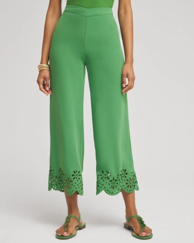 Chico's Satin Eyelet Hem Culottes In Verdant Green Size 6 |