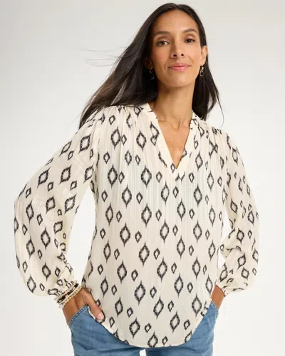 Chico's Satin Georgette Geo Long Sleeve Blouse In Black In Neutral