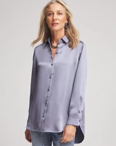 Chico's Satin High-low Tunic Top In Gray Size 18 |  In Carbon Gray