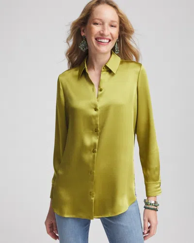 Chico's Satin High-low Tunic Top In Lime Zest Size 10 |