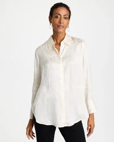 Chico's Satin Jacquard Collared Tunic In Soft Ivory In Multi
