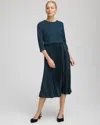 Chico's Satin-knit Pleated Midi Dress In Teal Shadow