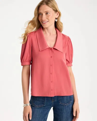 Chico's Satin Peter Pan Collar Blouse In Baroque Rose