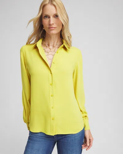 Chico's Satin Pleat Sleeve Shirt In Yellow Size 18 |  In Citron Yellow
