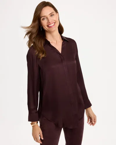 Chico's Satin Prestige Splitneck Tunic In Bitter Chocolate