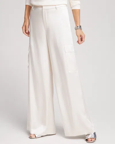 Chico's Satin Relaxed Straight Leg Cargo Pants In English Cream Size 4 |