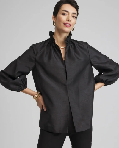Chico's Satin Ruffle Collar Jacket In Black Size Large |