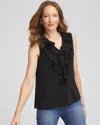 Chico's Satin Ruffle Tank In Black In Black