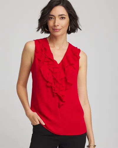 Chico's Satin Ruffle Tank In Carmine Red