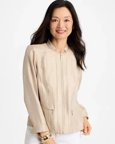 Chico's Satin Stand Collar Jacket In Khaki In Brown