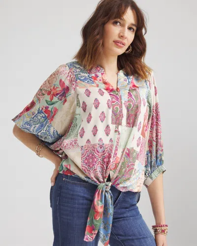 Chico's Satin Tie-front Blouse In Crystal Springs Size 20/22 |