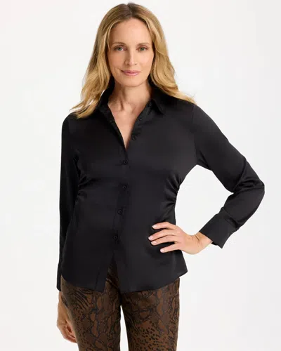 Chico's Satin Twill Collared Shirt In Black