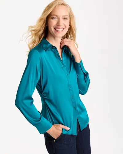 Chico's Satin Twill Collared Shirt In Lotus In Blue