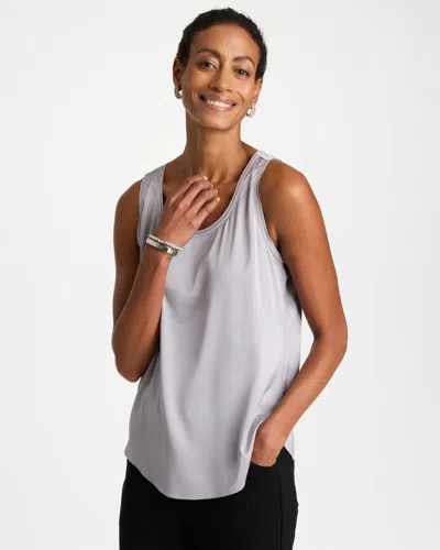 Chico's Satin-stretch Chiffon Trim Tank In Silver Fog In Multi