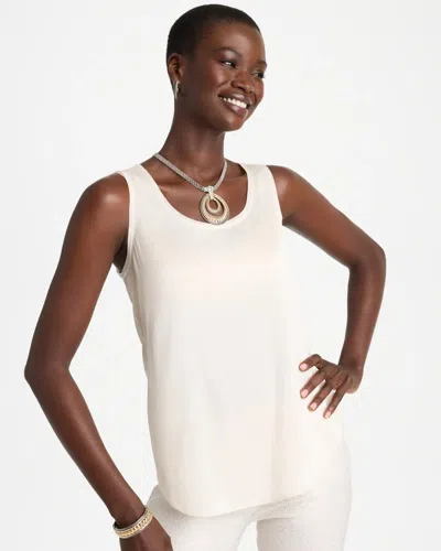 Chico's Satin-stretch Chiffon Trim Tank In Soft Ivory