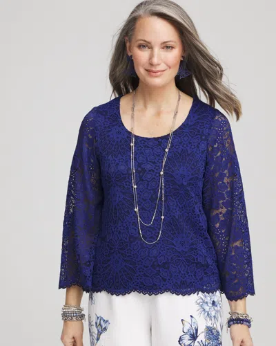 Chico's Scalloped Hem Lace Top In Blue Size 20/22 |  In Blue Casa