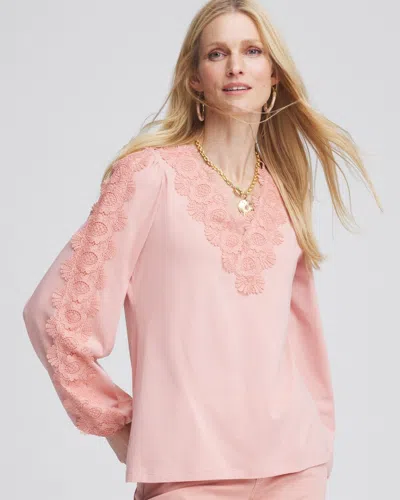 Chico's Scalloped-lace Pima Top In French Blush Size 12/14 |