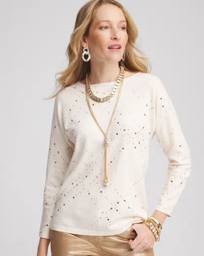 Chico's Scattered Sequin Pullover Sweater In English Cream Size 20/22 |