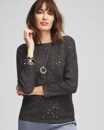 Chico's Scattered Sequin Pullover Sweater In Gray Size 4/6 |  In Graphite Heather Gray