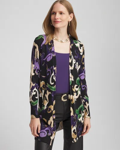Chico's Scroll Print Cardigan Sweater In Black Size 12/14 |